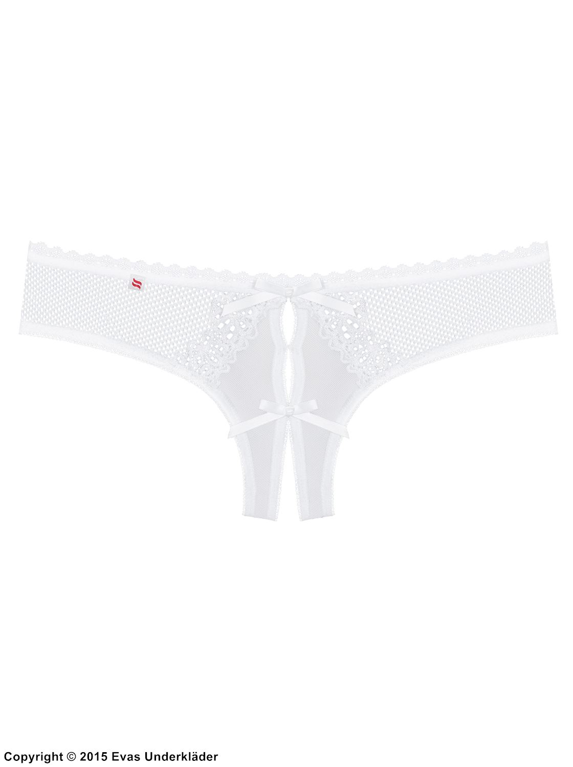Romantic thong, open crotch, openwork lace